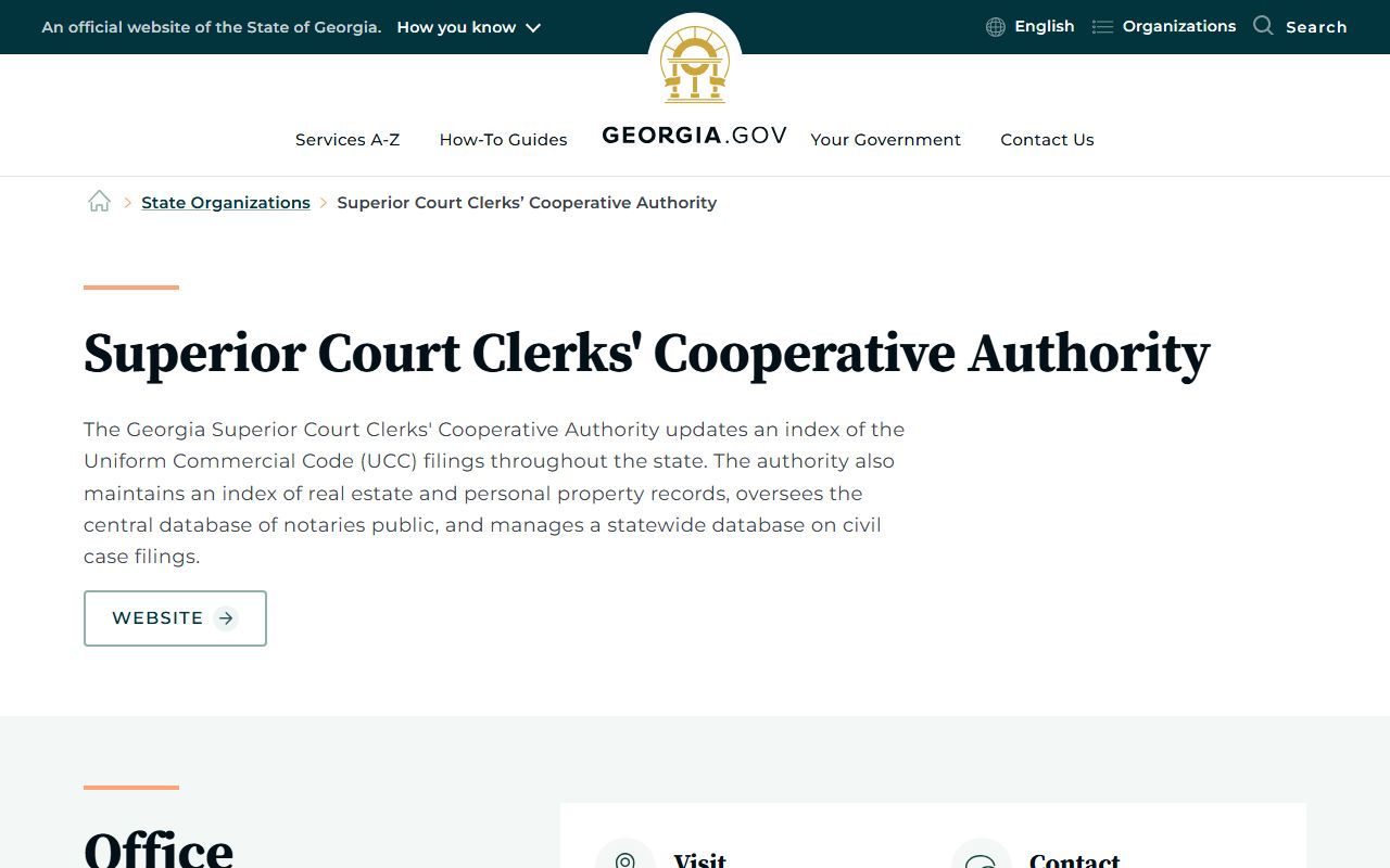 Georgia.gov GSCCCA profile for Calhoun County Clerk search context