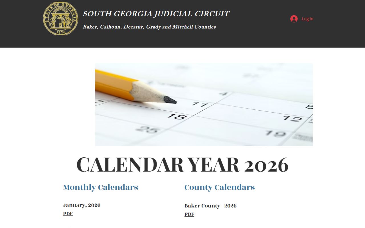 Calhoun County court dockets South Georgia Judicial Circuit court itinerary