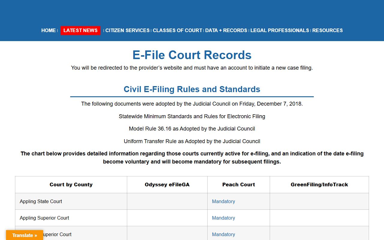 Calhoun County court records Georgia Courts e-filing redirect