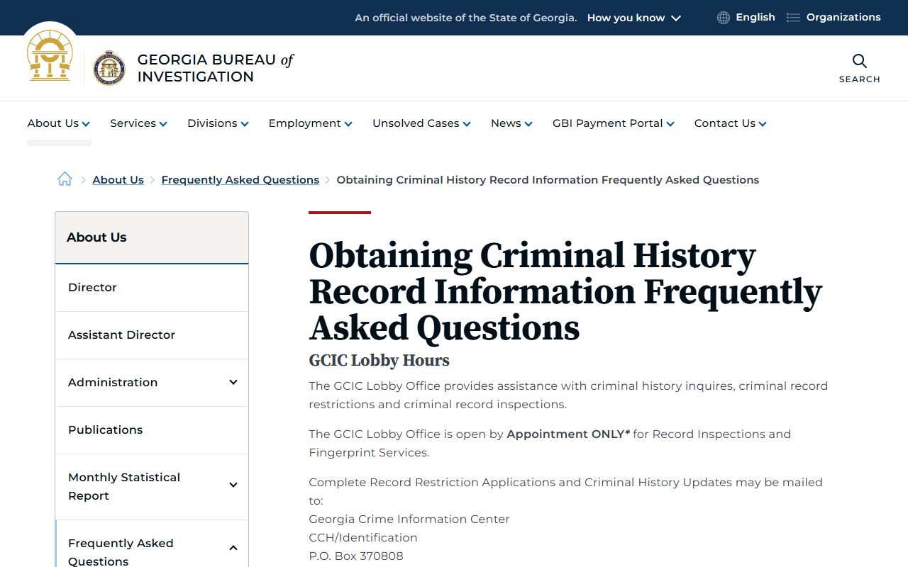 Calhoun County criminal court records GBI criminal history FAQ