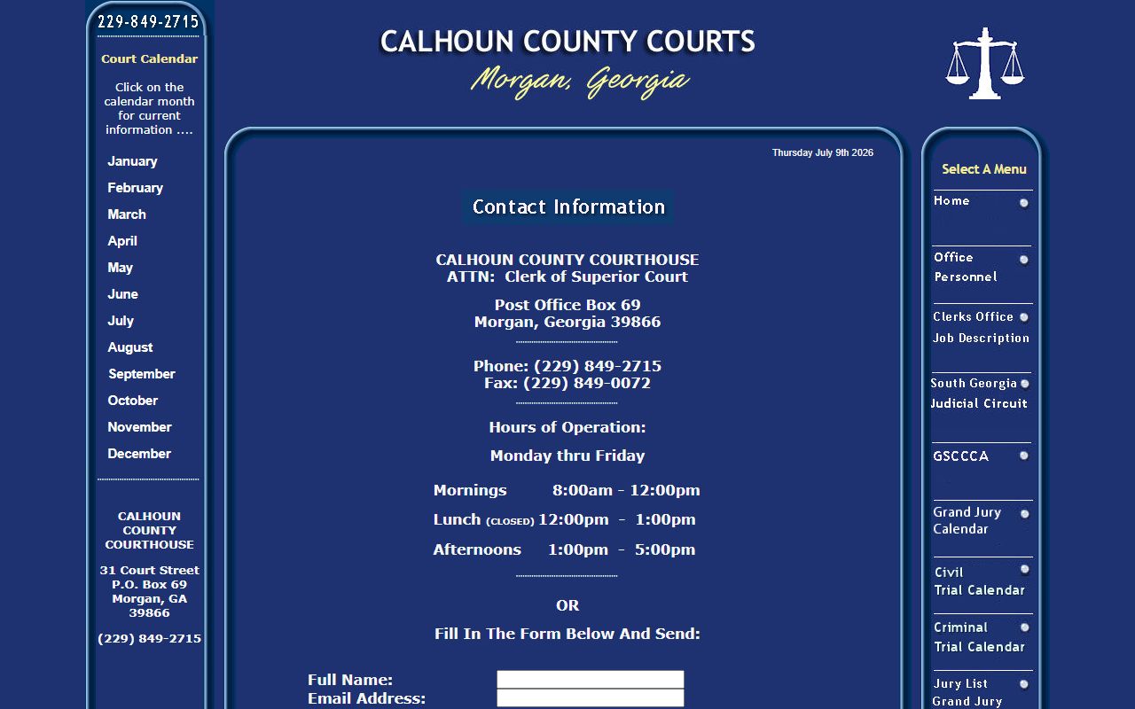 Calhoun County Court records clerk contact page