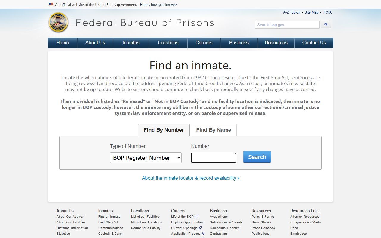 Calhoun County inmate search Federal Bureau of Prisons locator