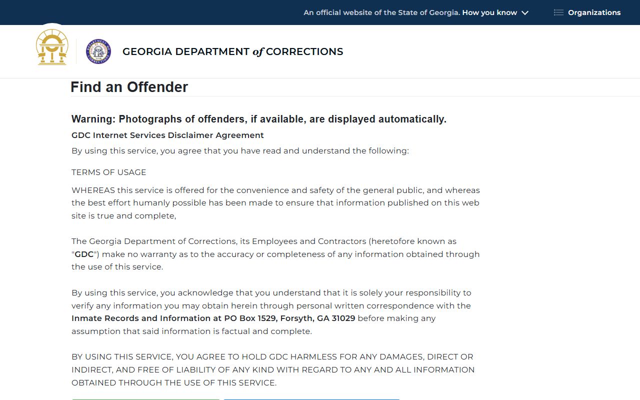 Calhoun County inmate search GDC Find an Offender fields