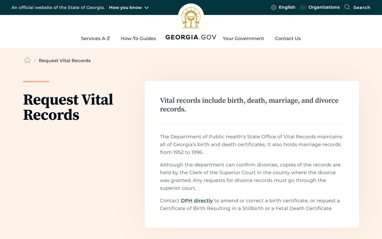 Calhoun County marriage and divorce records Georgia vital record request guidance