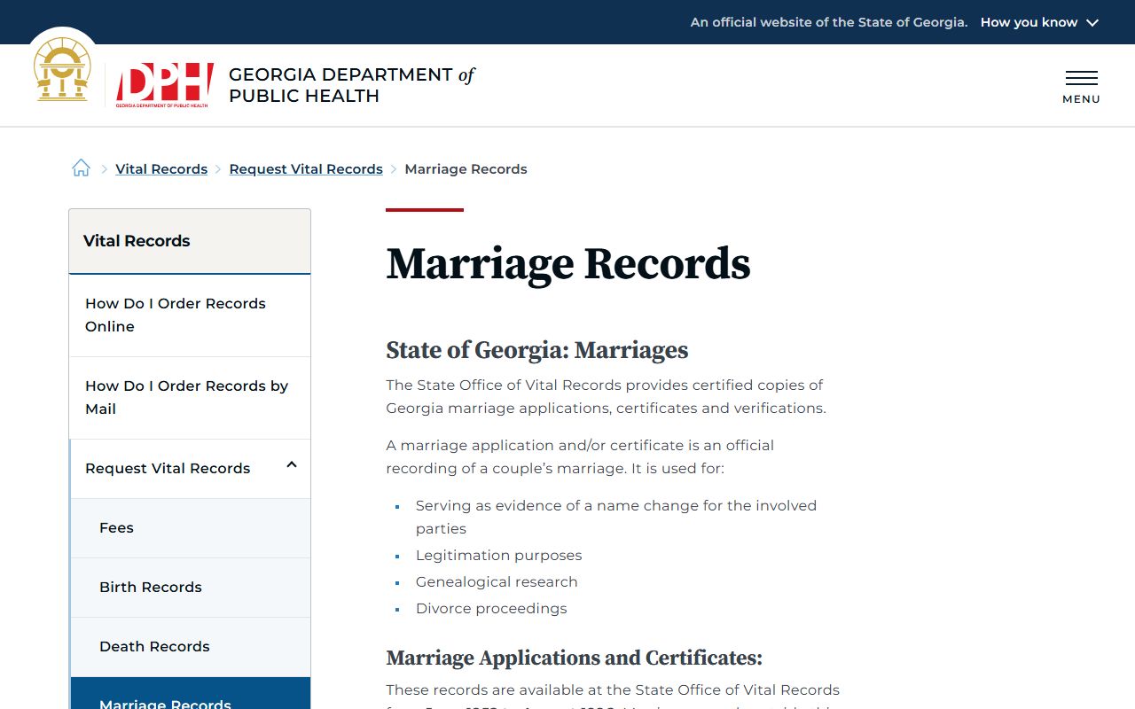 Calhoun County marriage and divorce records Georgia DPH Vital Records